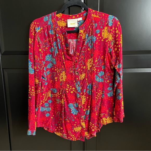 Maeve Floral Button Down Shirt GUC - Red (S) - Picture 1 of 7